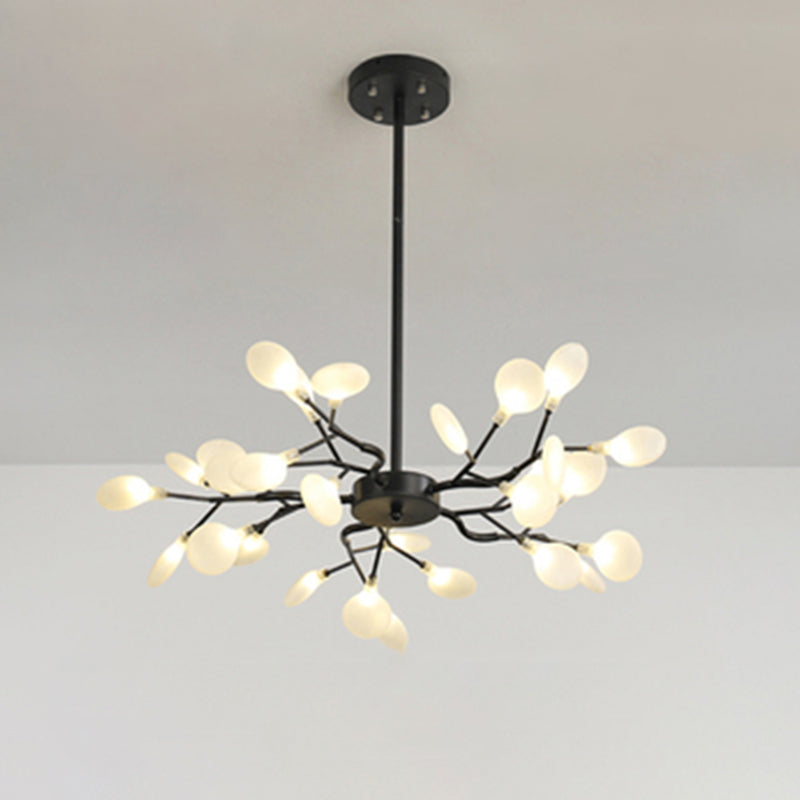 Metallic Branch Chandelier Light Simplicity LED Pendant Light Fixture for Living Room 30 Black A Clearhalo 'Ceiling Lights' 'Chandeliers' 'Glass shade' 'Glass' 'Modern Chandeliers' 'Modern' Lighting' 2205203