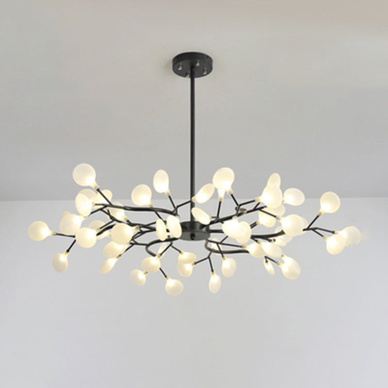 Metallic Branch Chandelier Light Simplicity LED Pendant Light Fixture for Living Room 54 Black A Clearhalo 'Ceiling Lights' 'Chandeliers' 'Glass shade' 'Glass' 'Modern Chandeliers' 'Modern' Lighting' 2205205