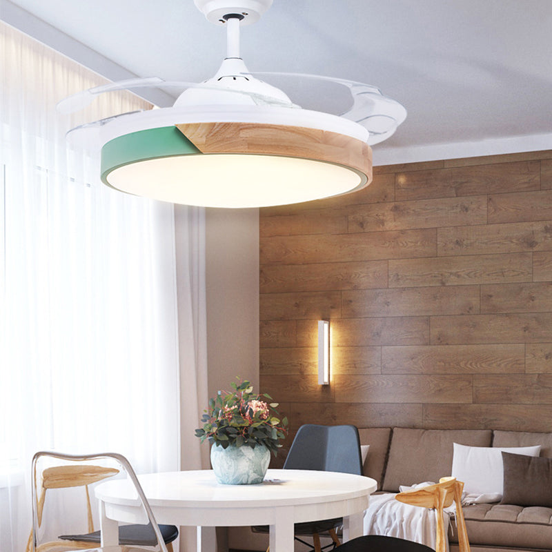 Wood Circular Semi Flush Mount Light Nordic Style LED Yellow/Pink Ceiling Fan Light with Acrylic Diffuser Clearhalo 'Ceiling Fans with Lights' 'Ceiling Fans' 'Kids Ceiling Fans' 'Kids' Lighting' 220528