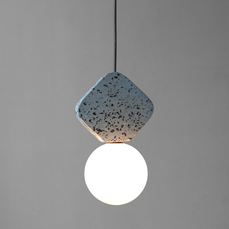 Globe Dining Room Ceiling Light Opal Glass Single Minimalistic Hanging Pendant Light with Terrazzo Decor Blue Clearhalo 'Ceiling Lights' 'Modern Pendants' 'Modern' 'Pendant Lights' 'Pendants' Lighting' 2205294