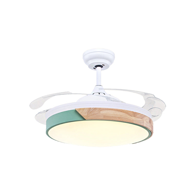 Wood Circular Semi Flush Mount Light Nordic Style LED Yellow/Pink Ceiling Fan Light with Acrylic Diffuser Clearhalo 'Ceiling Fans with Lights' 'Ceiling Fans' 'Kids Ceiling Fans' 'Kids' Lighting' 220530