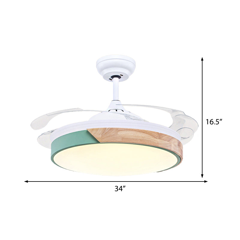 Wood Circular Semi Flush Mount Light Nordic Style LED Yellow/Pink Ceiling Fan Light with Acrylic Diffuser Clearhalo 'Ceiling Fans with Lights' 'Ceiling Fans' 'Kids Ceiling Fans' 'Kids' Lighting' 220531
