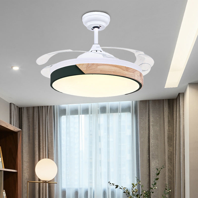 Wood Circular Semi Flush Mount Light Nordic Style LED Yellow/Pink Ceiling Fan Light with Acrylic Diffuser Black Clearhalo 'Ceiling Fans with Lights' 'Ceiling Fans' 'Kids Ceiling Fans' 'Kids' Lighting' 220532