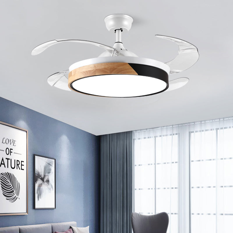 Wood Circular Semi Flush Mount Light Nordic Style LED Yellow/Pink Ceiling Fan Light with Acrylic Diffuser Clearhalo 'Ceiling Fans with Lights' 'Ceiling Fans' 'Kids Ceiling Fans' 'Kids' Lighting' 220533