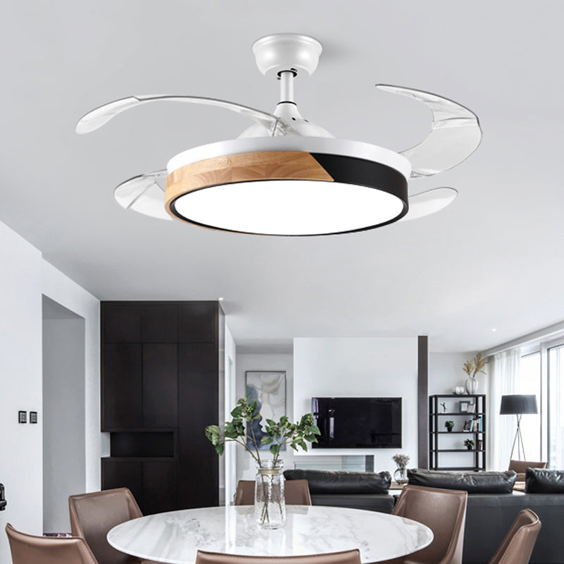 Wood Circular Semi Flush Mount Light Nordic Style LED Yellow/Pink Ceiling Fan Light with Acrylic Diffuser Clearhalo 'Ceiling Fans with Lights' 'Ceiling Fans' 'Kids Ceiling Fans' 'Kids' Lighting' 220534