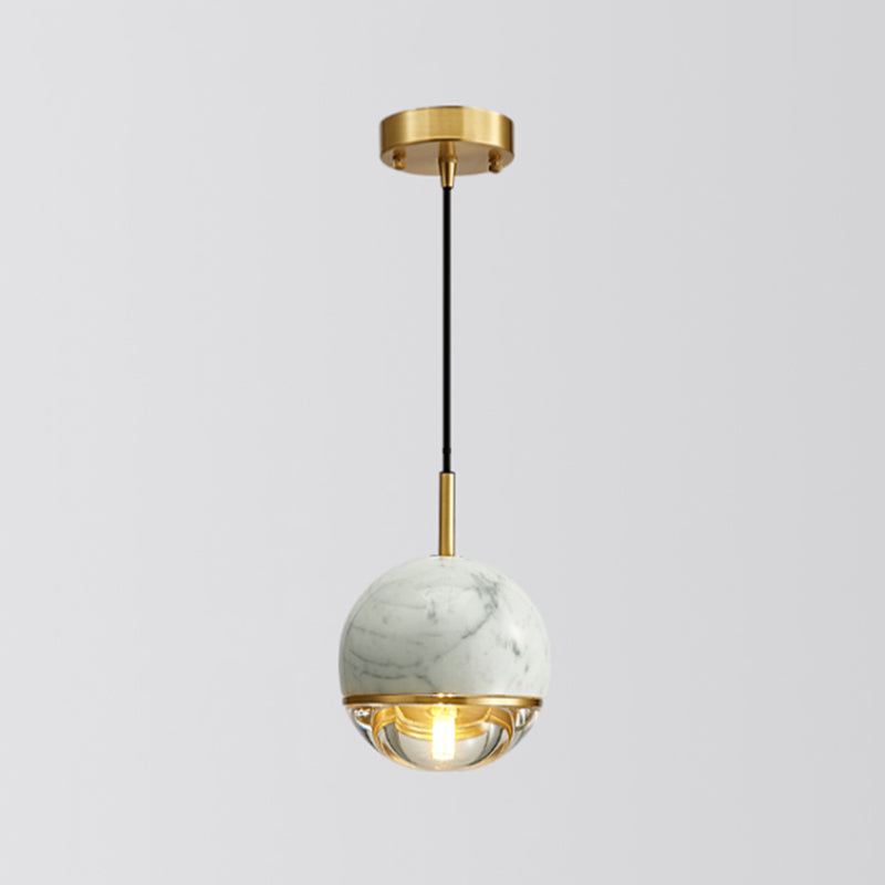 Shaded Dining Room Suspension Lighting Marble 1��Head Minimalistic Pendant Ceiling Light White Globe Clearhalo 'Ceiling Lights' 'Modern Pendants' 'Modern' 'Pendant Lights' 'Pendants' Lighting' 2205344