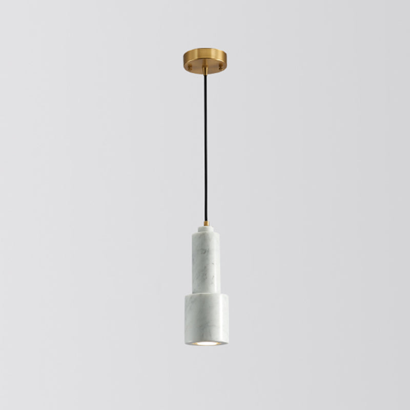 Shaded Dining Room Suspension Lighting Marble 1 Head Minimalistic Pendant Ceiling Light White Long Column Clearhalo 'Ceiling Lights' 'Lighting' 'Pendant Lights' 2205348_2ec7d551-2a88-46b3-a8ab-ff7bebe3bde0