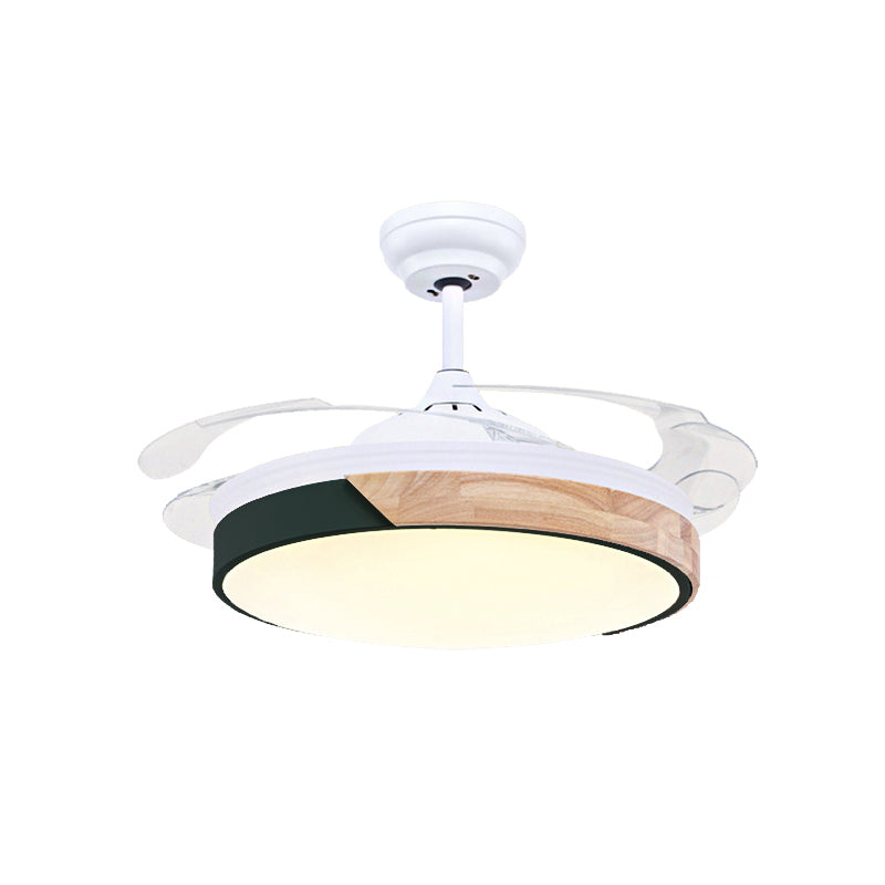 Wood Circular Semi Flush Mount Light Nordic Style LED Yellow/Pink Ceiling Fan Light with Acrylic Diffuser Clearhalo 'Ceiling Fans with Lights' 'Ceiling Fans' 'Kids Ceiling Fans' 'Kids' Lighting' 220535
