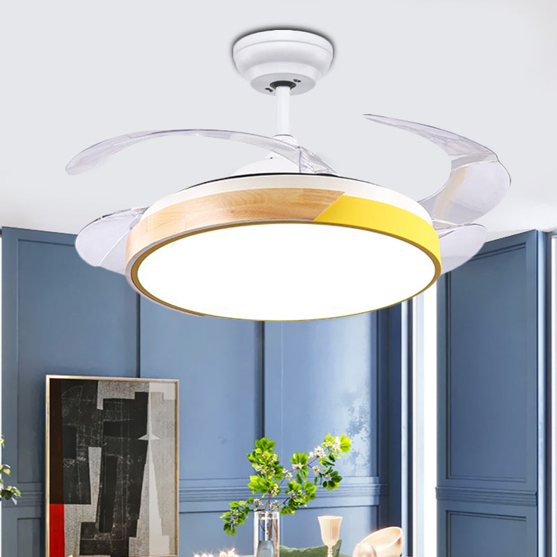 Wood Circular Semi Flush Mount Light Nordic Style LED Yellow/Pink Ceiling Fan Light with Acrylic Diffuser Clearhalo 'Ceiling Fans with Lights' 'Ceiling Fans' 'Kids Ceiling Fans' 'Kids' Lighting' 220540
