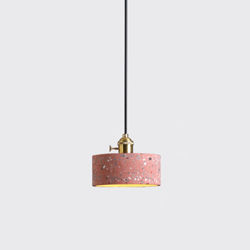 Geometric Dining Room Suspension Lighting Terrazzo 1 Head Minimalistic Pendant Ceiling Light Red Drum Clearhalo 'Ceiling Lights' 'Lighting' 'Pendant Lights' 2205400_ee1266d5-a60b-46e3-9b0b-dd230a767083