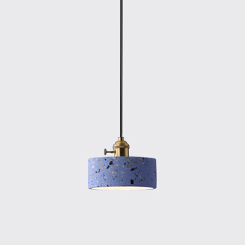 Geometric Dining Room Suspension Lighting Terrazzo 1��Head Minimalistic Pendant Ceiling Light Blue Drum Clearhalo 'Ceiling Lights' 'Modern Pendants' 'Modern' 'Pendant Lights' 'Pendants' Lighting' 2205401