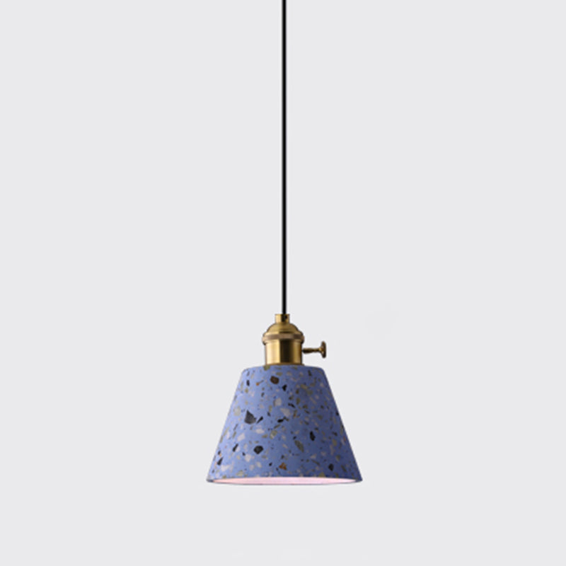 Geometric Dining Room Suspension Lighting Terrazzo 1 Head Minimalistic Pendant Ceiling Light Blue Barrel Clearhalo 'Ceiling Lights' 'Lighting' 'Pendant Lights' 2205404_c2907103-eb7a-4c6c-bf8f-1ea985565654
