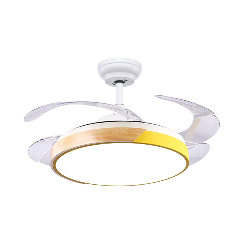 Wood Circular Semi Flush Mount Light Nordic Style LED Yellow/Pink Ceiling Fan Light with Acrylic Diffuser Clearhalo 'Ceiling Fans with Lights' 'Ceiling Fans' 'Kids Ceiling Fans' 'Kids' Lighting' 220543