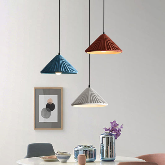 Conical Bedside Ceiling Light Ribbed Cement 1��Bulb Modern Style Hanging Lamp for Dining Room Clearhalo 'Ceiling Lights' 'Modern Pendants' 'Modern' 'Pendant Lights' 'Pendants' Lighting' 2205448