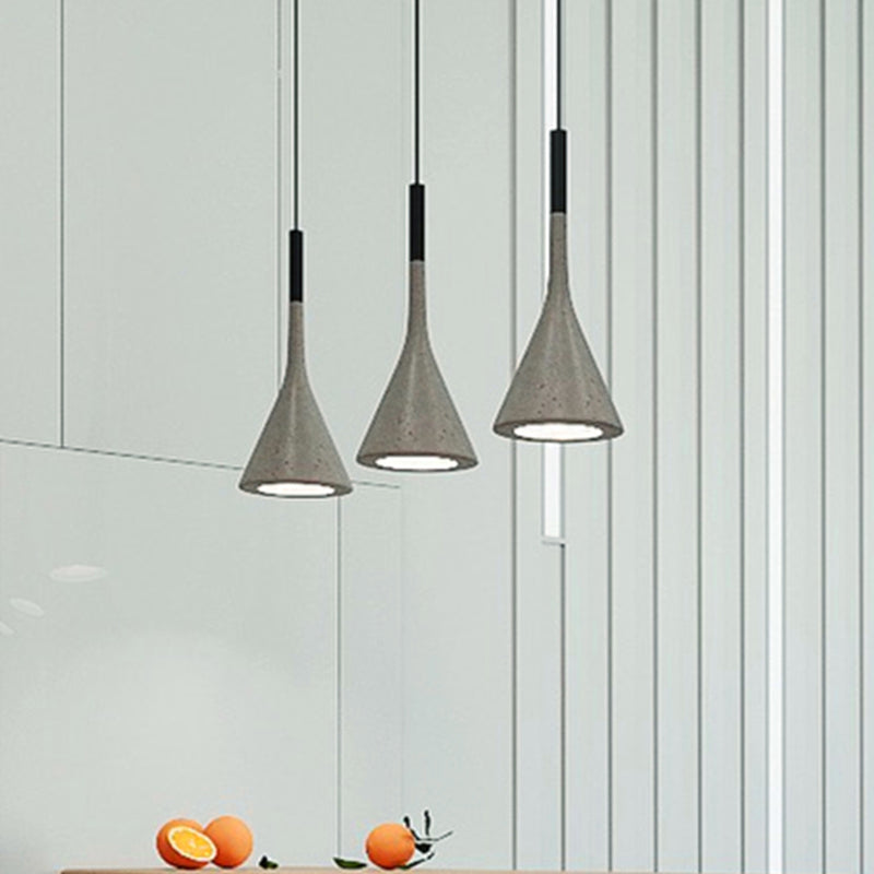 Funnel Dining Room Suspension Lighting Cement 1 Head Minimalist Pendant Ceiling Light in Grey Grey Clearhalo 'Ceiling Lights' 'Lighting' 'Pendant Lights' 2205489_65d02975-39a6-4bfa-9dc2-4f774fb85fbb