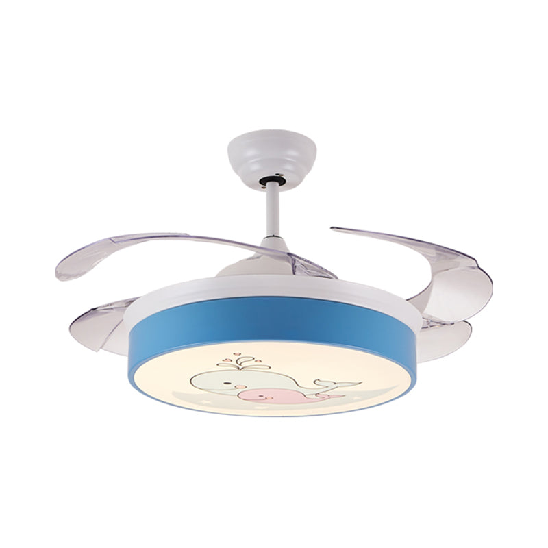 Circular Aluminum Ceiling Fan Lamp Macaron Style LED Blue/Pink Semi-Flush Mount Light for Children Room Clearhalo 'Ceiling Fans with Lights' 'Ceiling Fans' 'Kids Ceiling Fans' 'Kids' Lighting' 220552