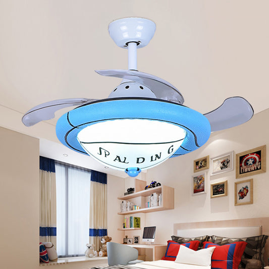 Blue/White Round Shaped Ceiling Fan Light Kids LED Resin Ceiling Mounted Light with Frosted Glass Shade Blue Clearhalo 'Ceiling Fans with Lights' 'Ceiling Fans' 'Kids Ceiling Fans' 'Kids' Lighting' 220553