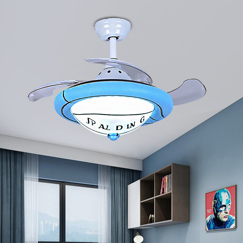 Blue/White Round Shaped Ceiling Fan Light Kids LED Resin Ceiling Mounted Light with Frosted Glass Shade Clearhalo 'Ceiling Fans with Lights' 'Ceiling Fans' 'Kids Ceiling Fans' 'Kids' Lighting' 220554