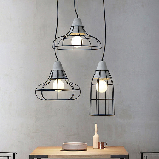 Caged Dining Room Suspension Light Metallic Single Minimalist Pendant Light with Cement Top in Grey Clearhalo 'Ceiling Lights' 'Modern Pendants' 'Modern' 'Pendant Lights' 'Pendants' Lighting' 2205547