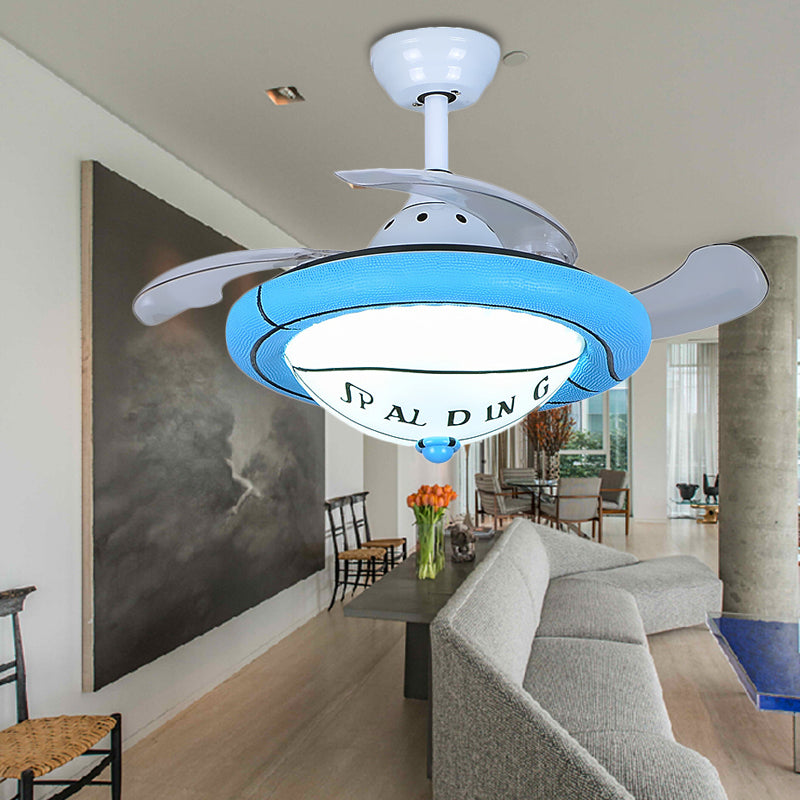 Blue/White Round Shaped Ceiling Fan Light Kids LED Resin Ceiling Mounted Light with Frosted Glass Shade Clearhalo 'Ceiling Fans with Lights' 'Ceiling Fans' 'Kids Ceiling Fans' 'Kids' Lighting' 220555