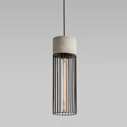Caged Dining Room Suspension Light Metallic Single Minimalist Pendant Light with Cement Top in Grey Grey Tube Clearhalo 'Ceiling Lights' 'Modern Pendants' 'Modern' 'Pendant Lights' 'Pendants' Lighting' 2205550