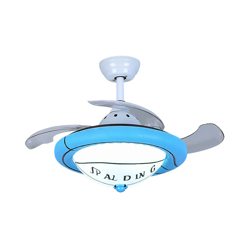 Blue/White Round Shaped Ceiling Fan Light Kids LED Resin Ceiling Mounted Light with Frosted Glass Shade Clearhalo 'Ceiling Fans with Lights' 'Ceiling Fans' 'Kids Ceiling Fans' 'Kids' Lighting' 220556