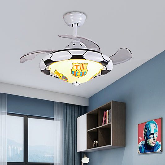 Blue/White Round Shaped Ceiling Fan Light Kids LED Resin Ceiling Mounted Light with Frosted Glass Shade White Clearhalo 'Ceiling Fans with Lights' 'Ceiling Fans' 'Kids Ceiling Fans' 'Kids' Lighting' 220558