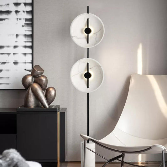 Marble Disc LED Stand Up Lamp Minimalistic White Floor Lighting with Cylindrical Base Clearhalo 'Floor Lamps' 'Lamps' Lighting' 2205592