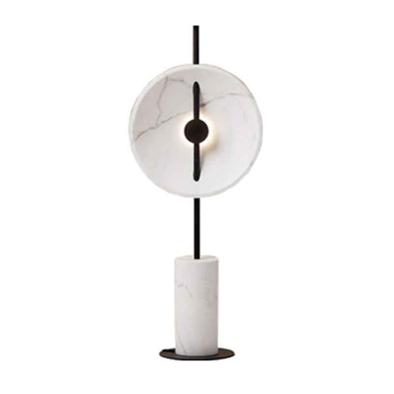 Marble Disc LED Stand Up Lamp Minimalistic White Floor Lighting with Cylindrical Base Clearhalo 'Floor Lamps' 'Lamps' Lighting' 2205595