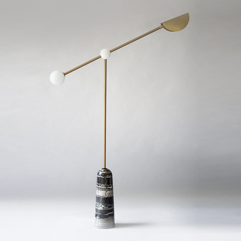 Elongated Arm Floor Light Post-Modern Metallic Living Room LED Standing Lamp with Marble Base in Gold Clearhalo 'Floor Lamps' 'Lamps' Lighting' 2205605