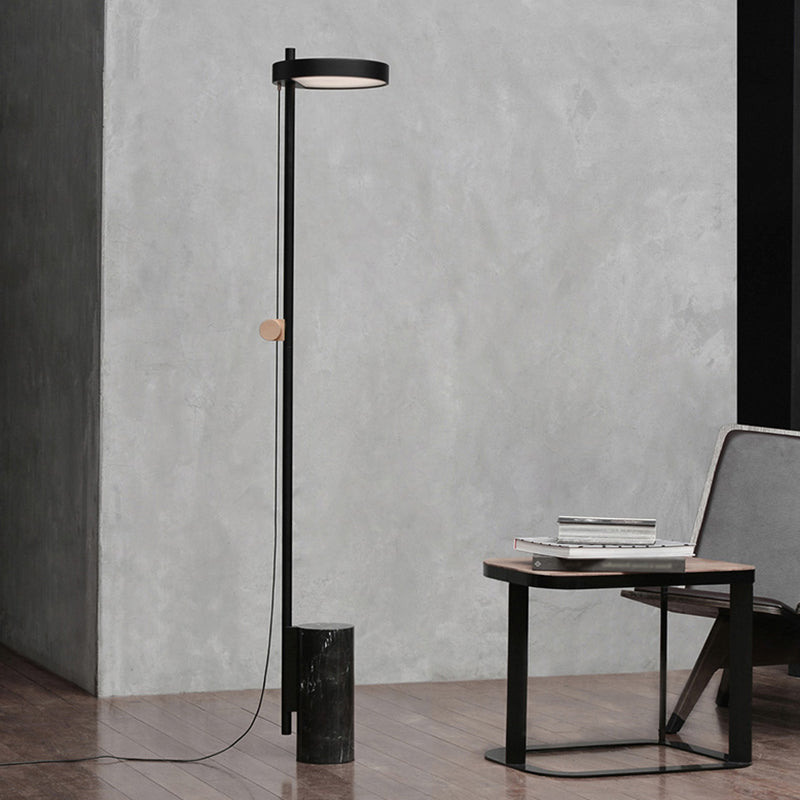 Marble Cylindrical Base LED Stand Up Lamp Modern Style Reading Floor Lighting in Black Clearhalo 'Floor Lamps' 'Lamps' Lighting' 2205612