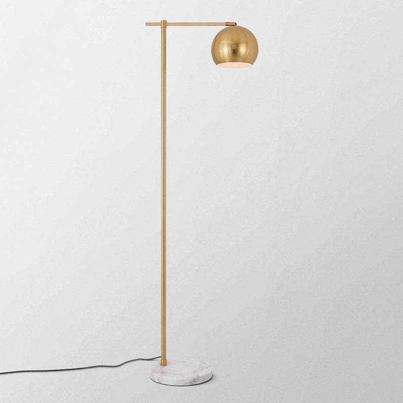 Flat Round Living Room Floor Lamp Marble 1-Light Minimalistic Standing Lighting with Dome Shade Gold Clearhalo 'Floor Lamps' 'Lamps' Lighting' 2205621