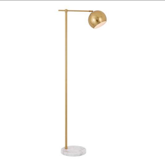 Flat Round Living Room Floor Lamp Marble 1-Light Minimalistic Standing Lighting with Dome Shade Clearhalo 'Floor Lamps' 'Lamps' Lighting' 2205622
