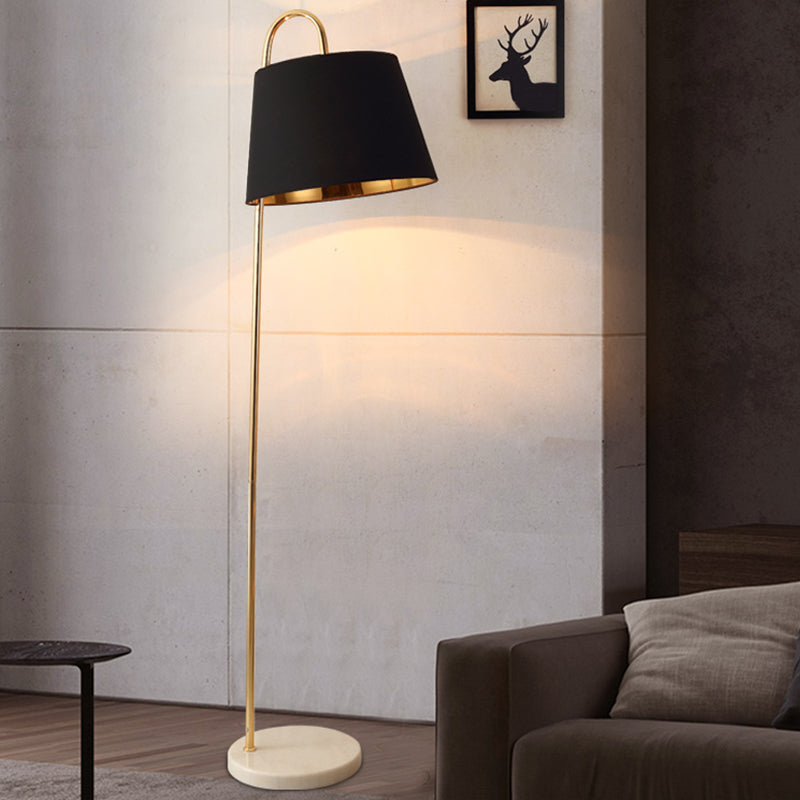 Tapered Standing Light Simplicity Fabric 1 Bulb Living Room Floor Lamp with Circular Marble Base Clearhalo 'Floor Lamps' 'Lamps' Lighting' 2205626