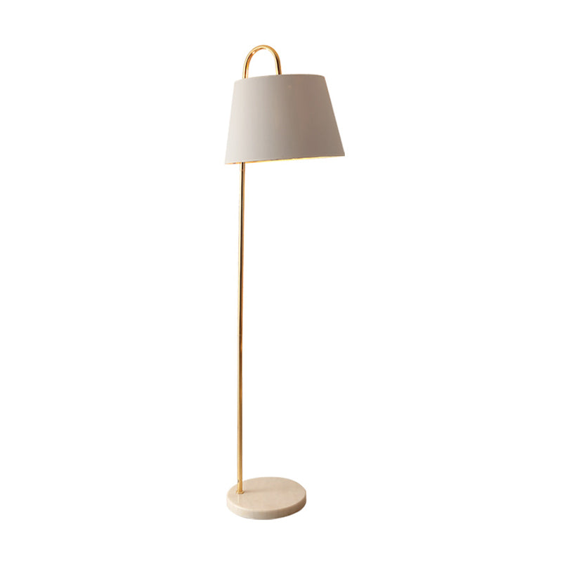 Tapered Standing Light Simplicity Fabric 1 Bulb Living Room Floor Lamp with Circular Marble Base Clearhalo 'Floor Lamps' 'Lamps' Lighting' 2205627