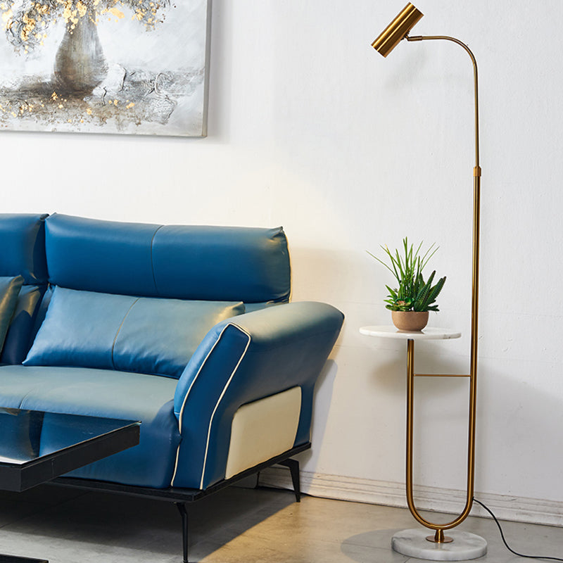 Postmodern Cylinder Floor Light Metallic Living Room LED Standing Lamp with Marble Tray Clearhalo 'Floor Lamps' 'Lamps' Lighting' 2205628