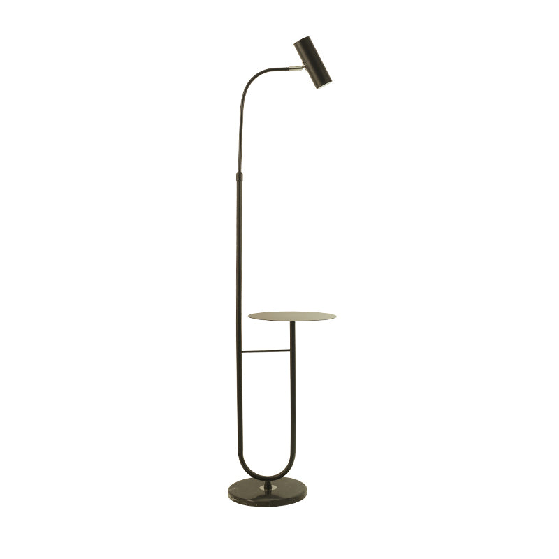 Postmodern Cylinder Floor Light Metallic Living Room LED Standing Lamp with Marble Tray Black Clearhalo 'Floor Lamps' 'Lamps' Lighting' 2205629