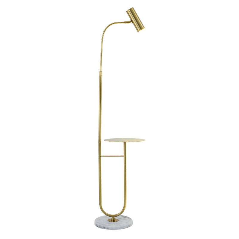 Postmodern Cylinder Floor Light Metallic Living Room LED Standing Lamp with Marble Tray Gold Clearhalo 'Floor Lamps' 'Lamps' Lighting' 2205630