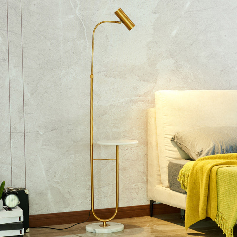 Postmodern Cylinder Floor Light Metallic Living Room LED Standing Lamp with Marble Tray Clearhalo 'Floor Lamps' 'Lamps' Lighting' 2205631