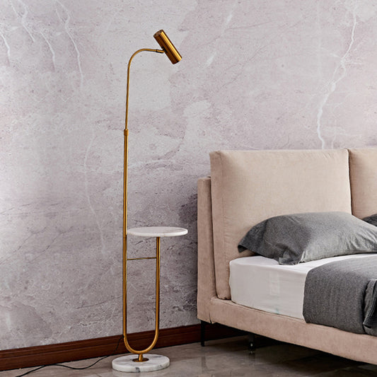 Postmodern Cylinder Floor Light Metallic Living Room LED Standing Lamp with Marble Tray Clearhalo 'Floor Lamps' 'Lamps' Lighting' 2205632