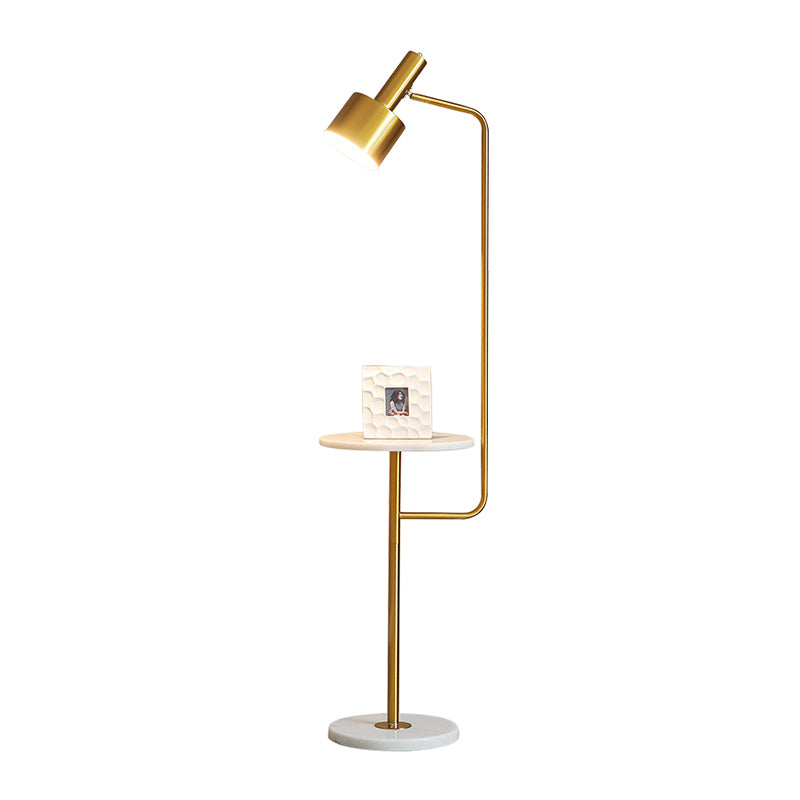 Metallic Flashlight Shaped Stand Up Lamp Post-Modern Single Bedside Floor Lighting with Tray and Marble Base Clearhalo 'Floor Lamps' 'Lamps' Lighting' 2205638