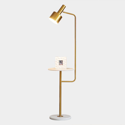 Metallic Flashlight Shaped Stand Up Lamp Post-Modern Single Bedside Floor Lighting with Tray and Marble Base Clearhalo 'Floor Lamps' 'Lamps' Lighting' 2205639