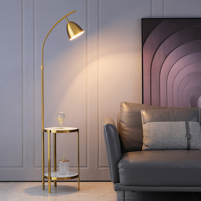 Bell Bedside Floor Lamp Metallic Single-Bulb Nordic Style Standing Lighting with 2-Tier Marble Shelf Clearhalo 'Floor Lamps' 'Lamps' Lighting' 2205640