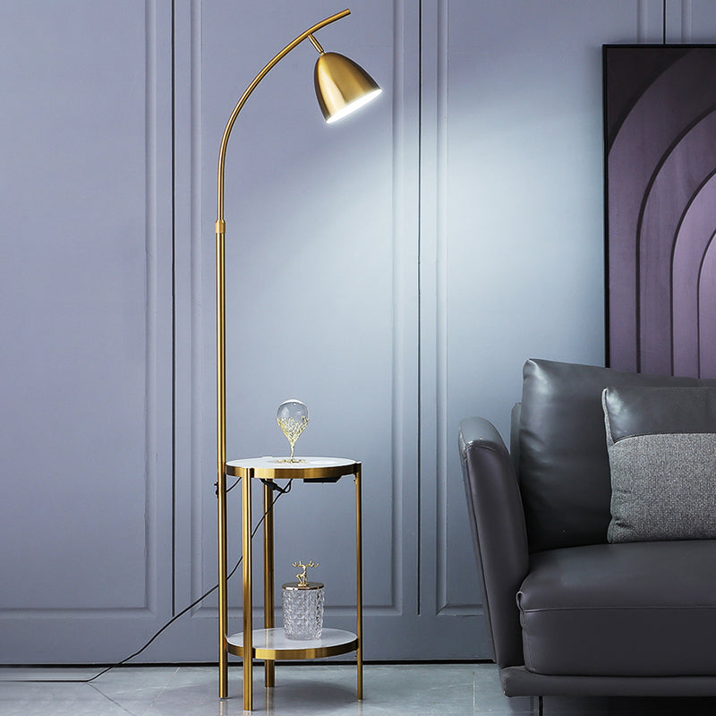 Bell Bedside Floor Lamp Metallic Single-Bulb Nordic Style Standing Lighting with 2-Tier Marble Shelf Clearhalo 'Floor Lamps' 'Lamps' Lighting' 2205641