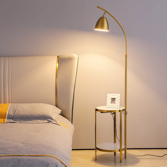 Bell Bedside Floor Lamp Metallic Single-Bulb Nordic Style Standing Lighting with 2-Tier Marble Shelf Gold Clearhalo 'Floor Lamps' 'Lamps' Lighting' 2205642