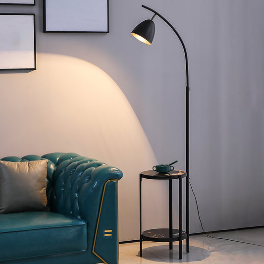 Bell Bedside Floor Lamp Metallic Single-Bulb Nordic Style Standing Lighting with 2-Tier Marble Shelf Black Clearhalo 'Floor Lamps' 'Lamps' Lighting' 2205643