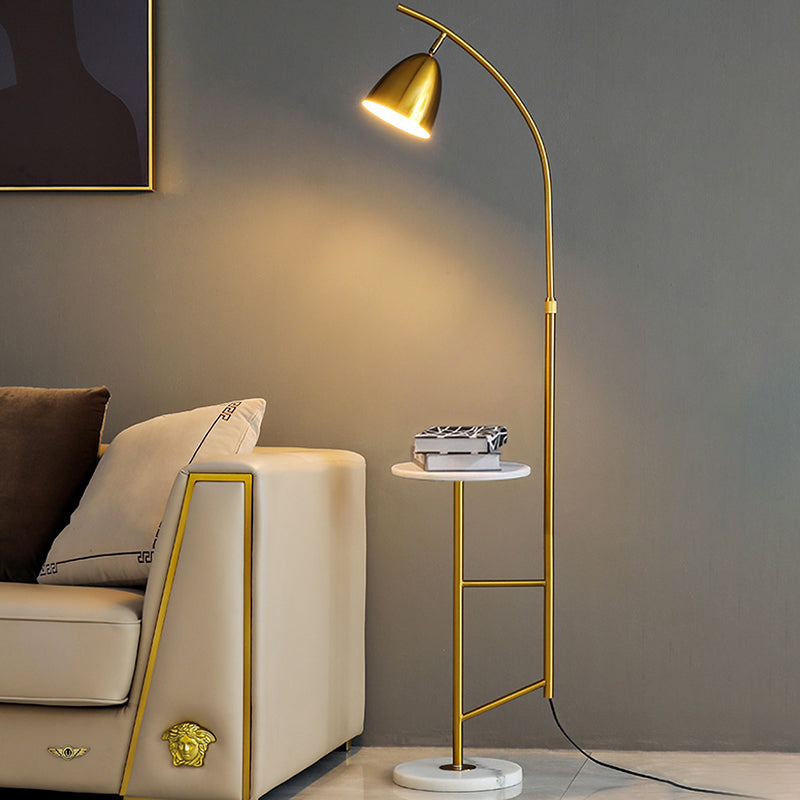Bell Standing Light Simplicity Metal Single Living Room Floor Lamp with Tray and Marble Base Gold B Clearhalo 'Floor Lamps' 'Lamps' Lighting' 2205646