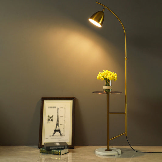 Bell Standing Light Simplicity Metal Single Living Room Floor Lamp with Tray and Marble Base Gold A Clearhalo 'Floor Lamps' 'Lamps' Lighting' 2205647