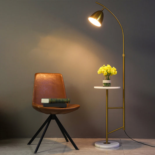Bell Standing Light Simplicity Metal Single Living Room Floor Lamp with Tray and Marble Base Clearhalo 'Floor Lamps' 'Lamps' Lighting' 2205649