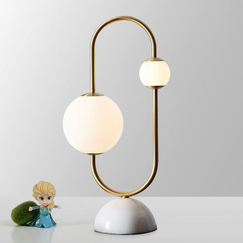Marble Dome Base Table Lamp Postmodern 2 Heads Gold LED Nightstand Light with Ball Frosted Glass Shade Clearhalo 'Lamps' 'Table Lamps' Lighting' 2205674